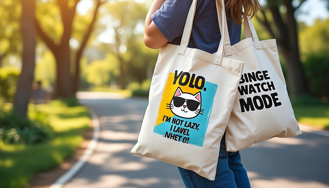 découvrez nos cabas pour ado avec message humoristique, parfaits pour afficher un style unique et exprimer votre personnalité avec humour au quotidien.