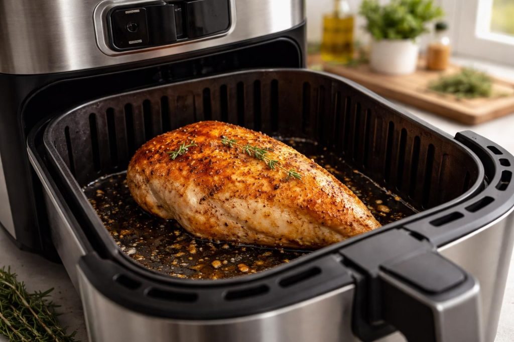 apprenez à cuisiner un blanc de poulet à l'air fryer parfaitement doré, tendre et savoureux grâce à nos astuces simples et rapides.