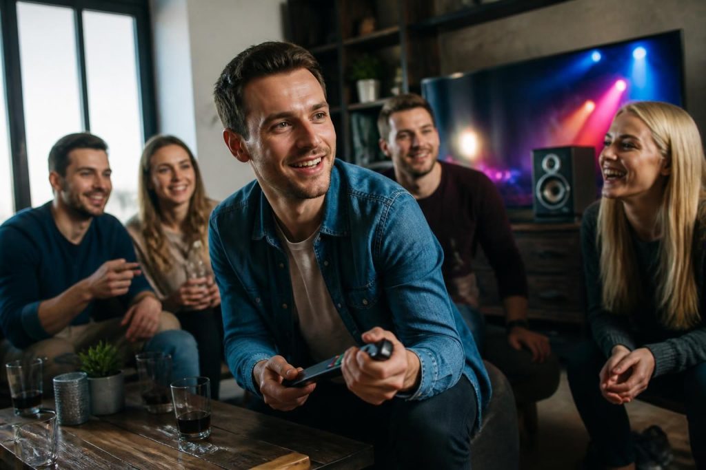 participez à un blind test musical festif et interactif pour éveiller vos sens, stimuler votre mémoire et partager des moments de joie entre amis ou en famille.