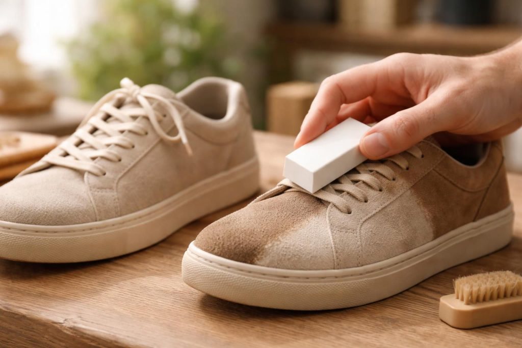 découvrez comment utiliser une gomme de chaussure pour nettoyer efficacement le daim et le nubuck, tout en préservant la texture délicate de vos chaussures.