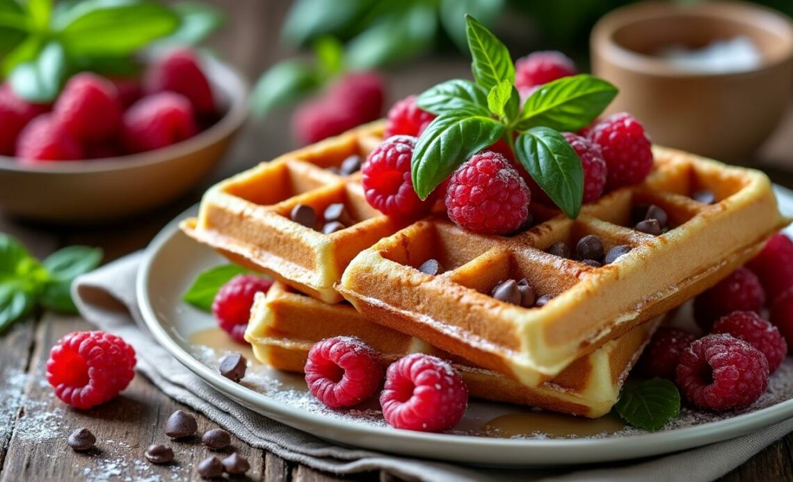 découvrez notre recette gourmande de gaufres au chocolat blanc, framboise et basilic. une alliance savoureuse et originale, parfaite pour régaler toute la famille lors du goûter ou du petit-déjeuner !
