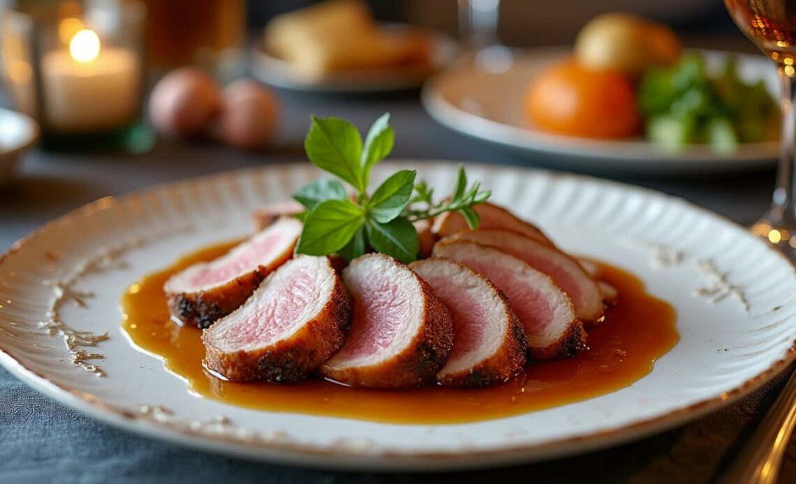 découvrez une recette raffinée d’aiguillettes de canard nappées d’une délicate sauce au foie gras, idéale pour sublimer vos dîners élégants et gourmands.