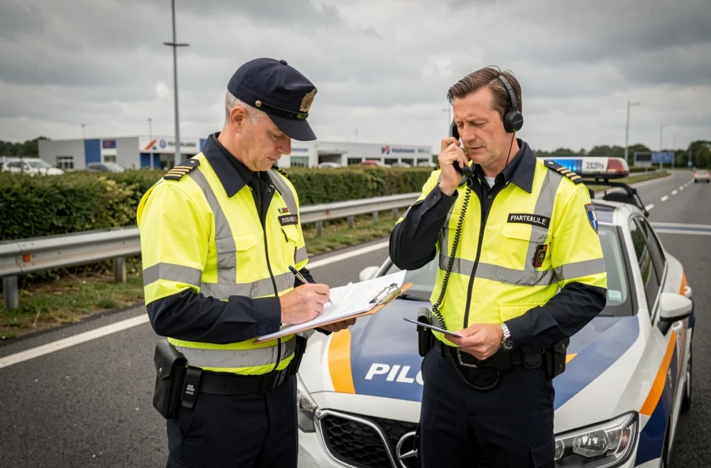 Gendarmes en intervention sur le bord de la route à Lorient lors d'un accident